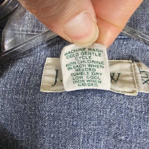 Vintage 90s J. Crew Oarsman Linen Blue Button-Up Shirt XL Lightweight Coastal - Picture 9 of 11